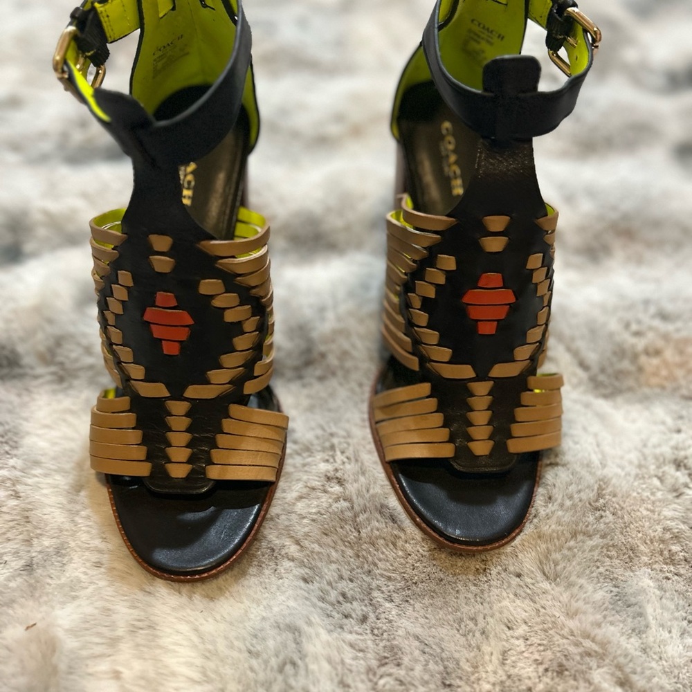 Coach | Lorrie Leather woven block heel sandals 8.5 - Picture 2 of 8